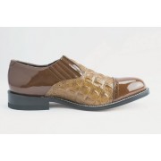 Brown Hornback Alligator Print Captoe Slip On Tuxedo Shoes